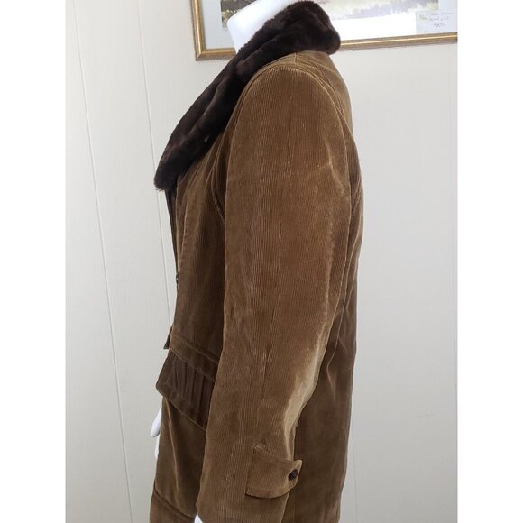 Vtg Corduroy Rancher Jacket Mens 42 Brown Faux Fur Collar Cortefiel Coat Spain - Picture 3 of 12